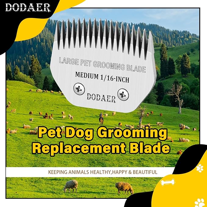 Detachable Pet Dog Grooming Clipper Steel Blade,Compatible with Andis Medium Blending,Oster A5,Wahl KM10 Series Clippers,Medium,1/16-Inch Cut Length for Large Dog,Horses,Sheep(64330)