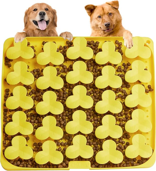 Snuffle Mat for Dogs, Lick Mat to Slow Down Eating, Puzzle Toys for Large and Medium Breed Dogs, Silicone Bowls for Dry, Wet, Raw Food, Yellow