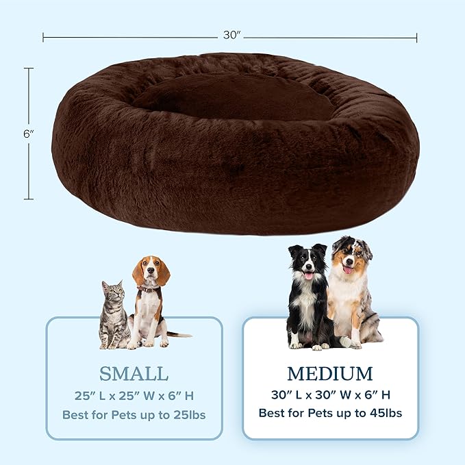 PETMAKER Dog Bed - Donut Pet Bed for Medium Pets - Dog Bed with Removable Washable Cover and Anti-Slip Bottom - Puppy Essentials (Dark Brown)