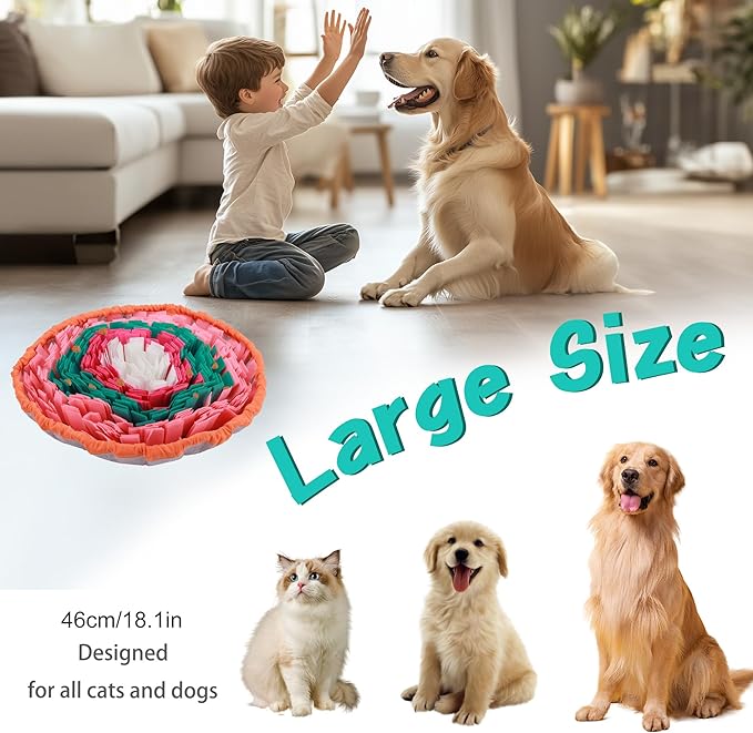 Dog Snuffle Mat, 2mm Thicken Interactive Toys for Pet, 17.7'' x 17.7'' Nosework Training Mats, Cats Bowl Travel Use Encourages Natural Foraging Skills, Comfortable Texture (Pink)