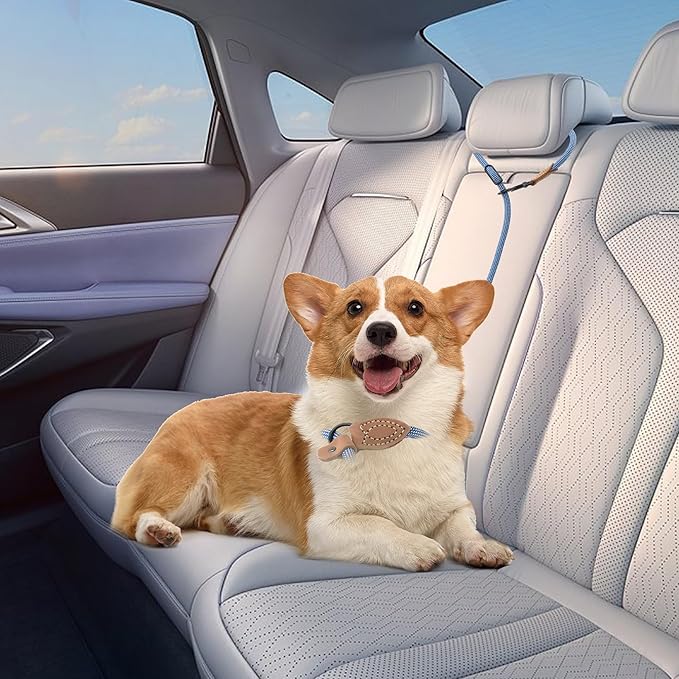 Mile High Life Hands Free Dog Leash, Crossbody Waist Leash with Genuine Leather Connection, Multifunctional Adjustable Slip Lead for Dog Walking Running (Blue White, 7FT)