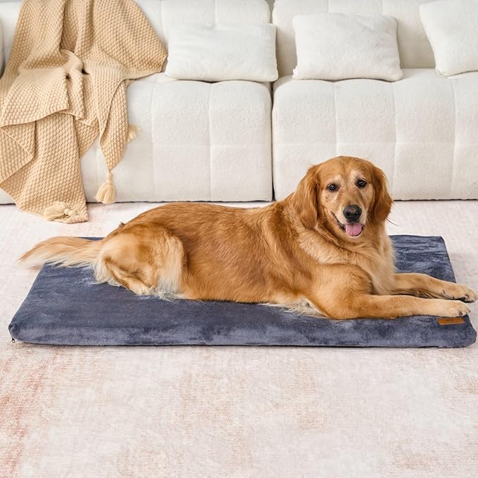 Dog Crate Pad - Extra Large Dog Beds with Removable Washable Cover and Waterproof Lining - XXL Memory Foam Pet Bed for Crate - Reversible Kennel Mat (Cool & Warm), 48-inch, Dark Grey