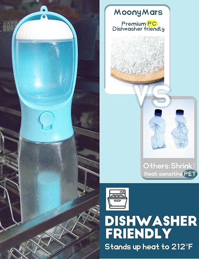 Portable Water Bottle for Dogs, 3 in 1 Pet Travel Bowl Dispenser with Food Treat Container & Poop Bag Holder, Summer Walking Hiking Accessories for Large Dog On The Go - White, 20oz