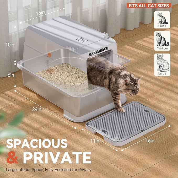 Enclosed Stainless Steel Cat Litter Box with Odor Control, Modular Design with Drawer and Flip Door, Easy to Clean and Wash,Non-Stick Interior,Extra Large Size Fits All Cats(Light Grey)