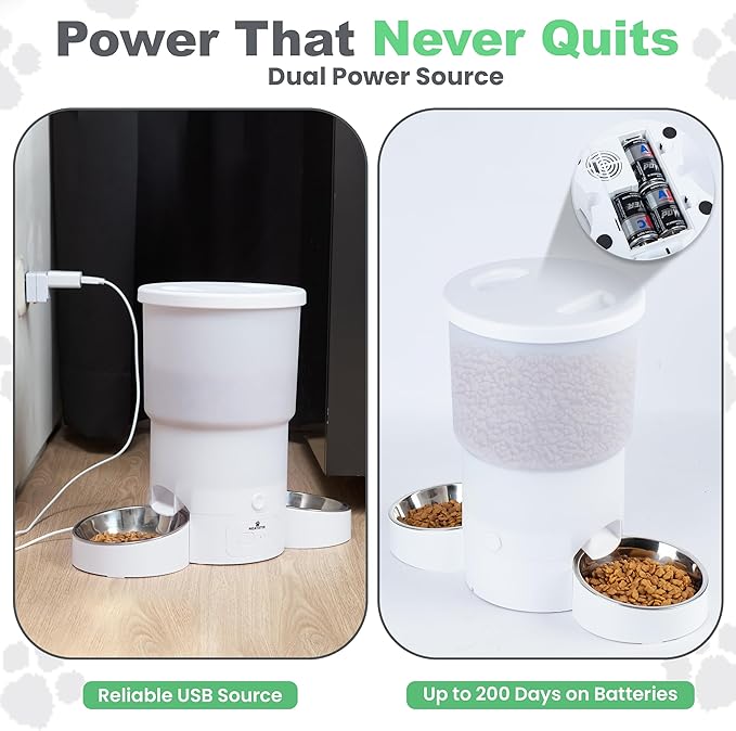 Automatic Cat Feeder for 2 Cats – Dual Food Dispenser with App Control, 5L Capacity (20 Cups), Smart Cat Food Dispenser for Multi Cats, Dual Pet Feeder with Stainless Steel Bowls and WiFi