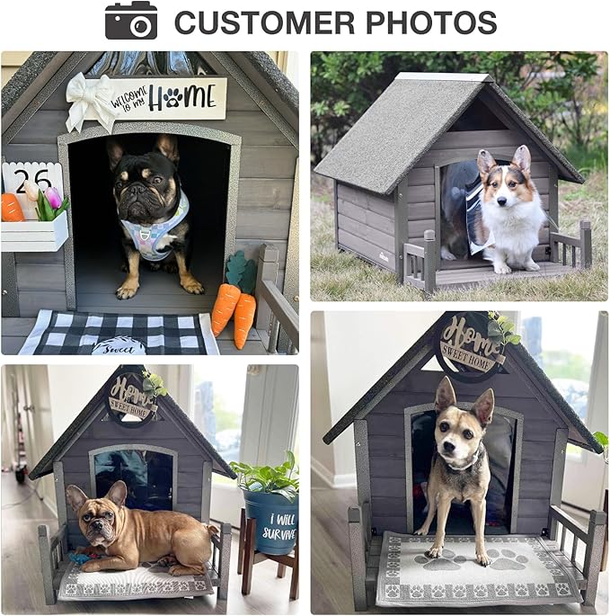 Large Dog House Outdoor Indoor All-Around Iron Frame Design Dog House with Porch&Raised Feet for Small Medium Large Dogs(Grey)