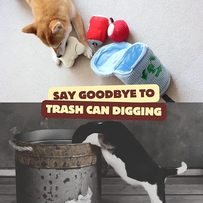 Squeaky Dog Toy, Interactive Plush Hide & Seek Puzzle Toys for Small Medium Large Dogs â Treat Dispenser 4-in-1 Durable Chew Toy, Dog Birthday for Dog Gifts (Trash Can)