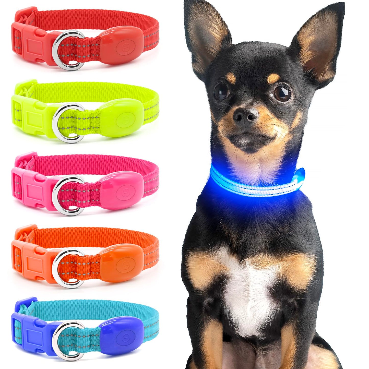 Domagiker LED Dog Collar Rechargeable - Reflective Light Up Cat Collar Adjustable Glowing Puppy Necklace Safety Dog Lights for Night Walking (XS, Blue)