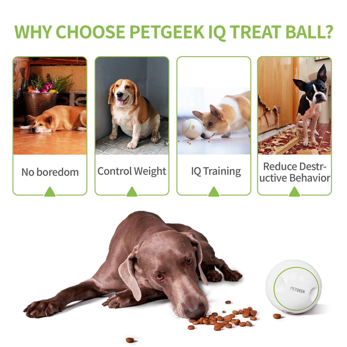 PETGEEK Interactive Treat Ball - Automatic Dispensing Dog Toys with IQ Training, Safe ABS Motion Balls