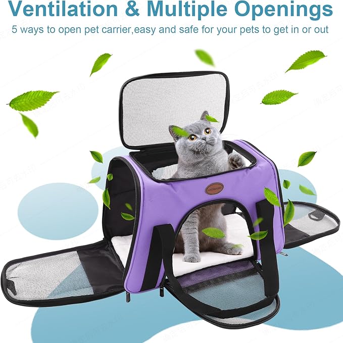 Cat Carrier Dog Carrier Pet Carriers for Medium Small Cats Dogs Puppies up to 15 Lbs,TSA Airline Approved Small Dog Cat Carriers Soft Sided,Collapsible Travel Puppy Carrier (Purple, Medium)