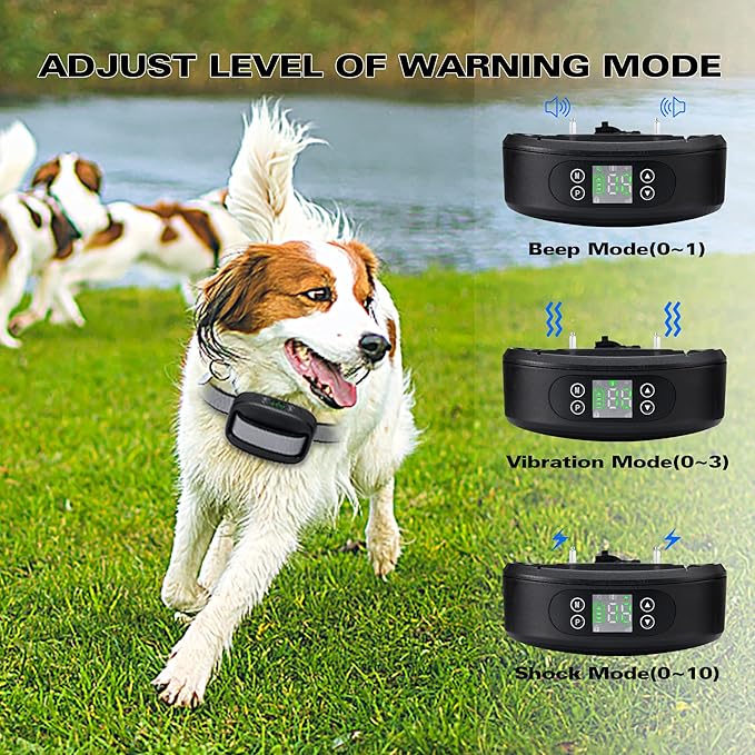 GPS Wireless Dog Fence, Electric Dog Fence for Outdoor Use,Adjustable Warning Strength,Pet Containment System, Wireless Dog Fence Collar Suitable for Most of Dogs(2 Collars)