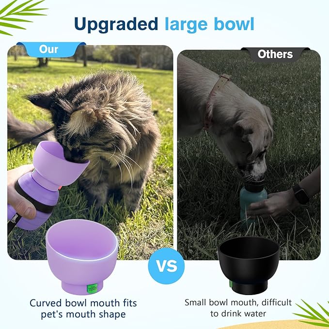 Pecute Portable Dog Water Bottle, 2 in 1 Cat Dog Travel Water Bottle Bowl Leakproof with Double Seal, BPA Free, Lightweight, Pet Small Animal Water Bottel Dispenser for Outdoor Walking Hiking Travels