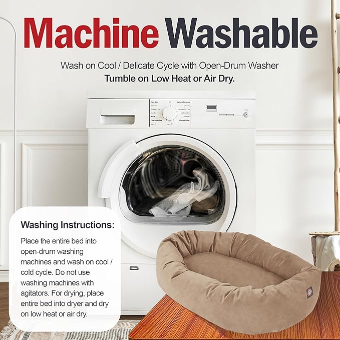 Majestic Pet 32 Inch Suede Calming Dog Bed Washable 32x23x7 (Inch) – Cozy Soft Round Donut Dog Bed with Spine Support for Dogs to Rest Their Head - Pet Bed Medium – Stone (2025)