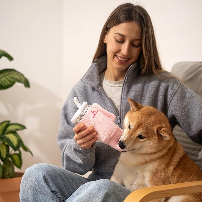 Tumbler Cup Funny Dog Toy - Parody Plush Squeaky Crinkle Dog Toy (Pink Dusk)