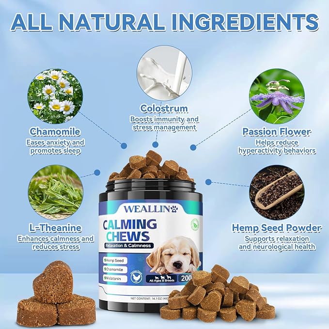 200 PCS Hemp Calming Chews for Dogs 200, Advanced Calming Treats for Dogs with Hemp Oil Melatonin Chamomile for Anxiety Relief, Separation, Stress Relief - Chicken Flavor