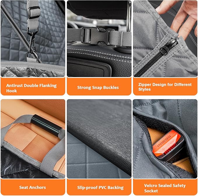 URPOWER 6-in-1 Dog Car Seat Cover for Back Seat, Waterproof Dog Car Hammock with Mesh Window, Non-Slip Pet Backseat Protector for Cars, Trucks and SUVs