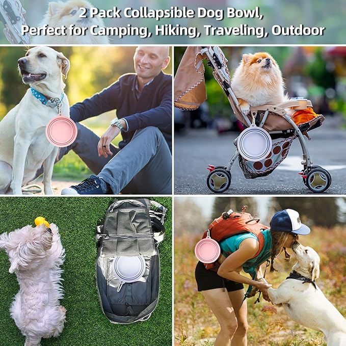 Kytely Collapsible Dog Bowls 2 Pack - X-Large 1500ml Portable Pet Food & Water Bowl for Travel, Hiking, Walking - Foldable Feeding Dish with Carabiner Clip - Lavender & Pink (Dogs/Cats)