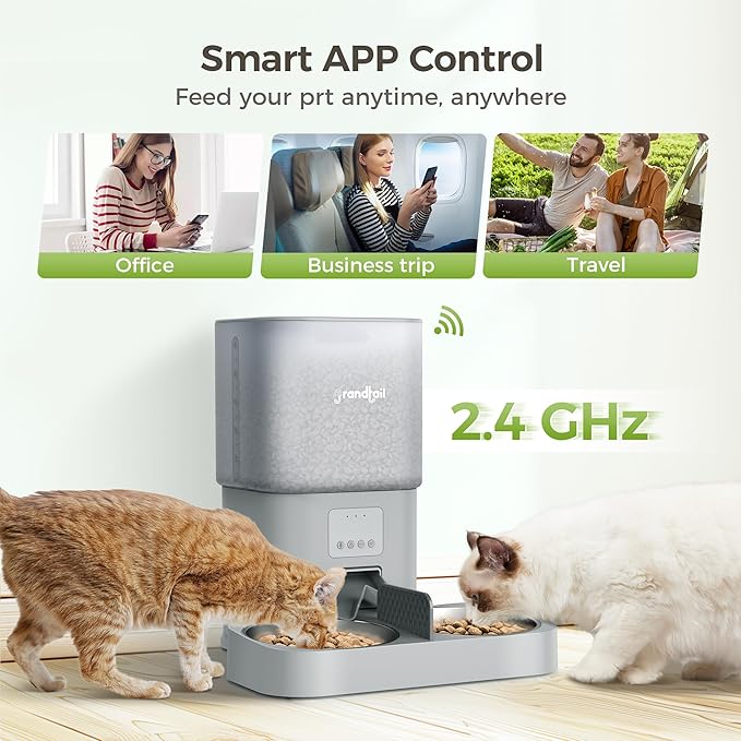 WiFi Automatic Cat Feeder with App - 6L Elevated Smart Food Dispenser for 2 Pets, Programmable 1-10 Meals, 2 Stainless Bowls & Dual Power