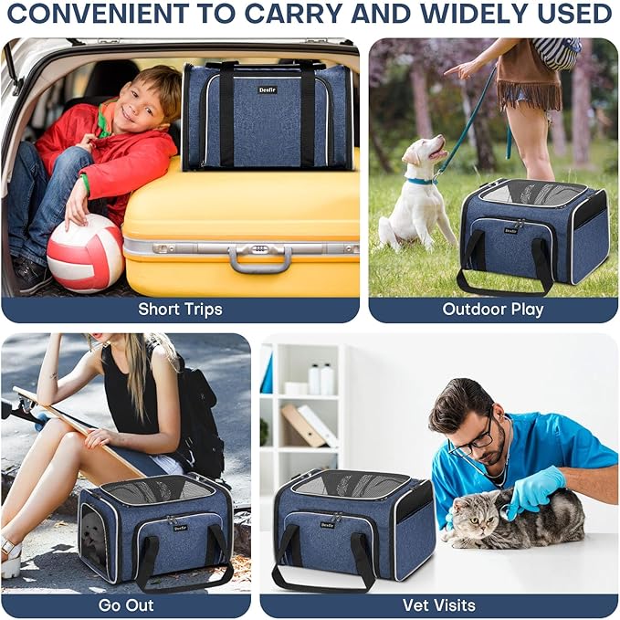 Cat Dog Carrier Bag - Expandable Soft-Sided Travel Pet Carrier with Ventilated Mesh, Fleece Pad, 18x11x11 Inch for Kitten, Rabbit, Puppy,Guinea Pig, Small Animal, Airline Approved