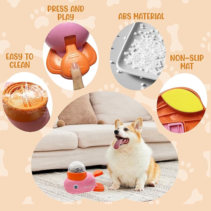 Interactive Treat Dispenser Dog Toy, Whale Puzzle Treat Toy for Small Large Smart Cats Dogs IQ Training and Mental Stimulation, Enrichment Slow Food Snacks Feeder with 1 Sticker for Pets -Pink
