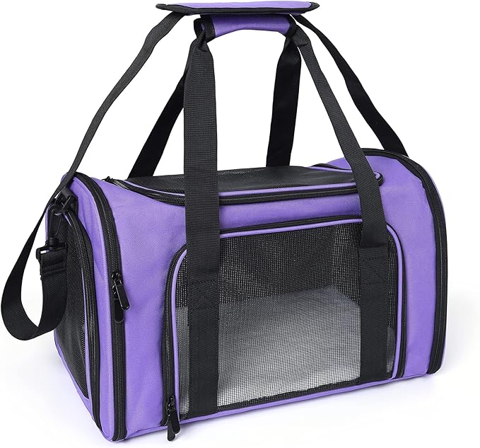 Mile High Life | Outdoor Travel Pet Carrier | Kitty Puppy Cat Carriers | Collapsible Dog Carrier for Small Medium Dogs | Cat Crates w Breathable Mesh with Soft-Sided (Purple, Large)