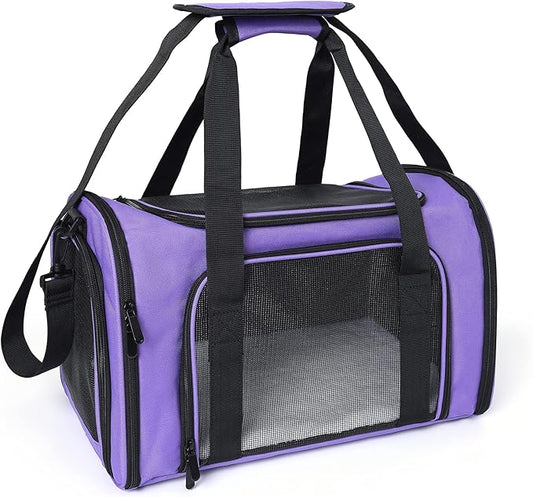 Mile High Life | Outdoor Travel Pet Carrier | Kitty Puppy Cat Carriers | Collapsible Dog Carrier for Small Medium Dogs | Cat Crates w Breathable Mesh with Soft-Sided (Purple, Large)