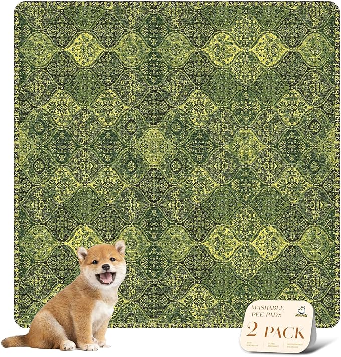 nunubaby Washable Pee Pads for Dogs, Stylish, Non-Slip and Leak-Proof Pee Pads. Reusable Potty Pads for Dogs for Crates and Floors.(Green/Multi, 36" x36")