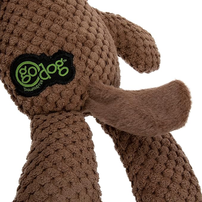 goDog Checkers Dog Squeaky Plush Dog Toy, Chew Guard Technology - Brown, Large