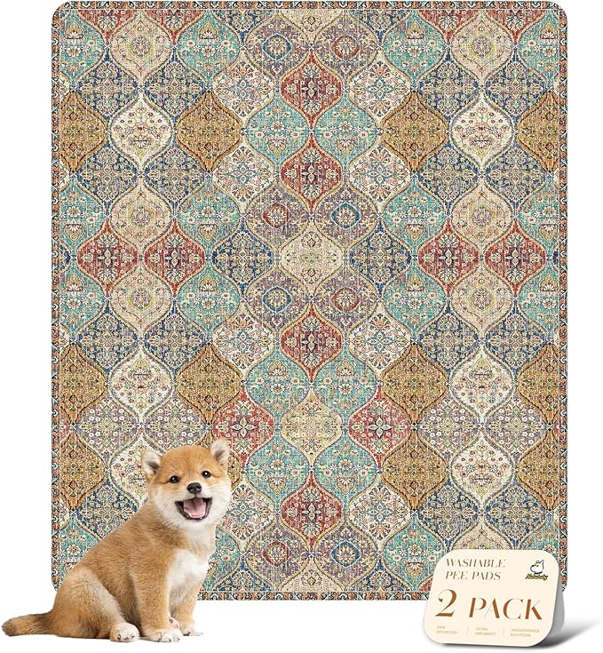 nunubaby Washable Pee Pads for Dogs, Stylish, Non-Slip and Leak-Proof Pee Pads. Reusable Potty Pads for Dogs for Crates and Floors.(Cream/Multi, 31" x36" )