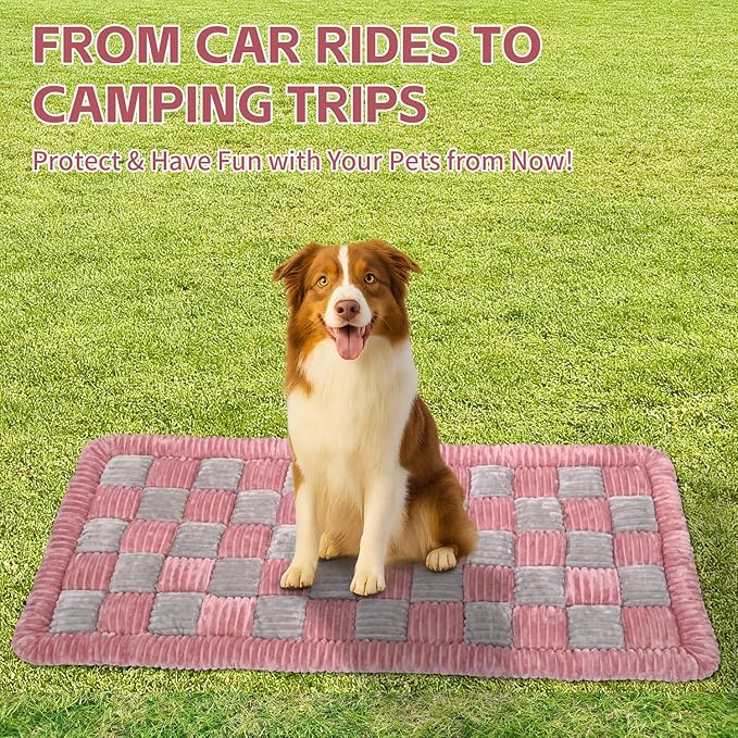 CLKHOWL Dog Car Seat Cover for Back Seat, Dog Bed for Car, Non-Slip Travel Pet Mat, Fit for Backseat Extenders and Seat Protectors (Pink, 25.6x54 inch)