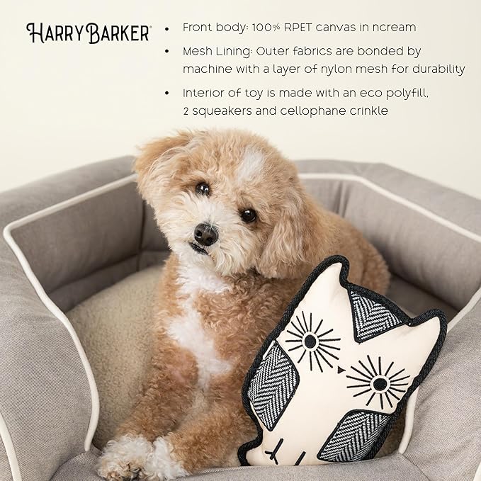 Harry Barker Durable Plush Dog Toys, Herringbone Owl Toy
