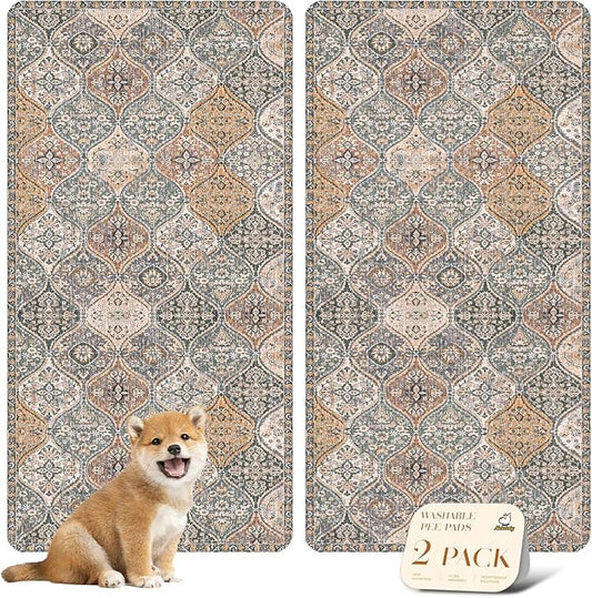 nunubaby Washable Pee Pads for Dogs, Stylish, Non-Slip and Leak-Proof Pee Pads. Reusable Potty Pads for Dogs for Crates and Floors.(Brown/Multi, 24" x48")