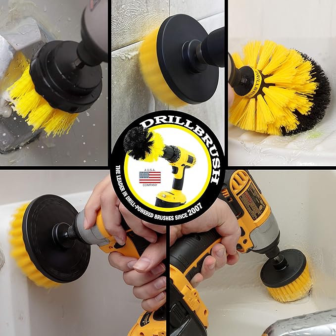 Drill Brush Power Scrubber Attachment Set for Bathroom, Toilet, Tile, Floor, Shower, Bath Tub - Rotary Shower Cleaner Brush for Cordless Drill – Spin Cleaning Bathroom Accessories Set by Drillbrush