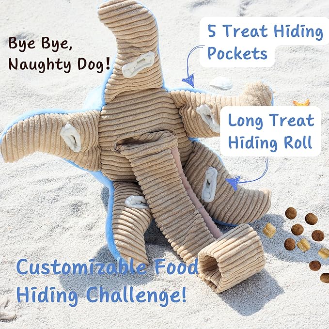 Dog Puzzle Toy, Interactive Snuffle Octopus Toy for Medium Large Dogs â Hide & Seek Treat Dispenser with Squeaky & Crinkle Sounds, Plush Chew Toy, Durable & Washable (Blue)