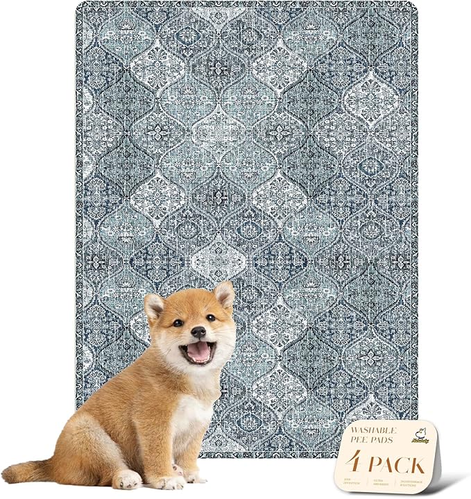 nunubaby 4PACK Washable Pee Pads for Dogs, Stylish, Non-Slip and Leak-Proof Pee Pads. Reusable Potty Pads for Dogs for Crates and Floors.(Blue/Multi, 18" x24" )