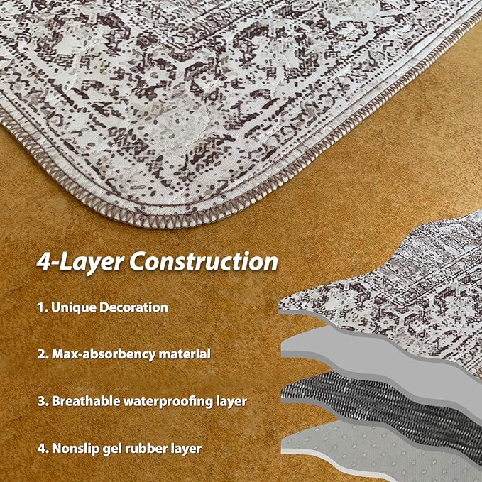 nunubaby Washable Pee Pads for Dogs, Stylish, Non-Slip and Leak-Proof Pee Pads. Reusable Potty Pads for Dogs for Crates and Floors.(Brown/Geo, 24" x48")