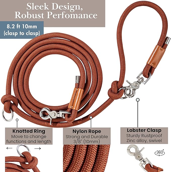 Hands Free Dog Leash, Waist Leash for Dog Walking, Crossbody, Multifunctional, Dog Lead, Running, Pink Adjustable Lead 4.3ft - 7.5ft, Double Lead for 2 Dogs, Dual Handle, Dog Training, 3/8" (10mm).