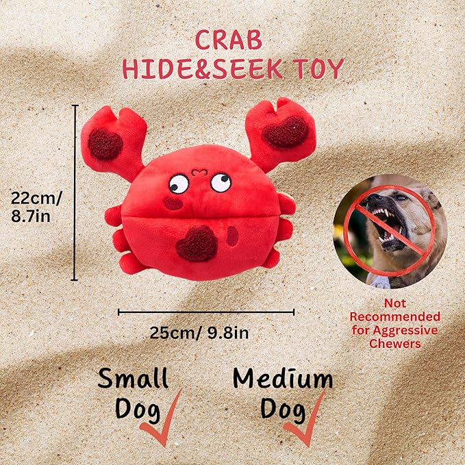 Interactive Dog Toys, Squeaky Crinkle Plush Puzzle Hide Seek Puppy Toys to Keep Them Busy â Cute Stuffed Dog Chew Toys for Small, Medium Breed, Dog Birthday Gifts - Crab