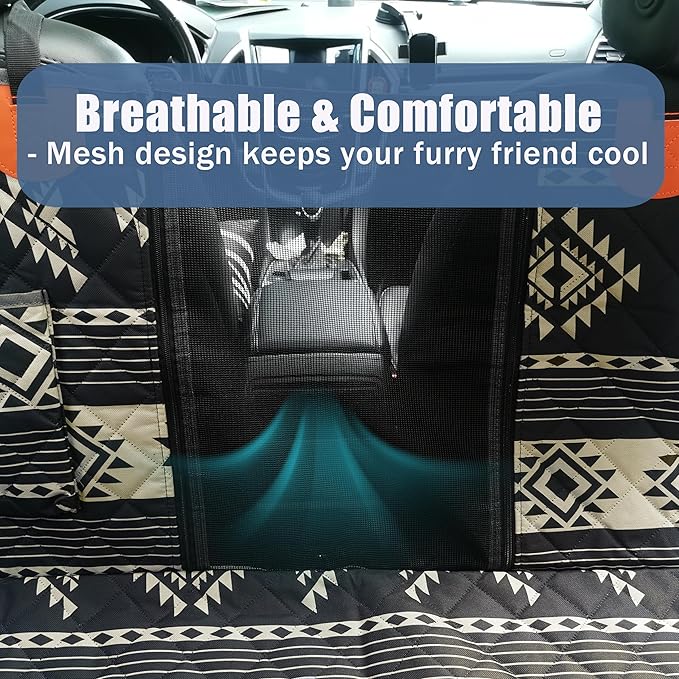 Cshionary100% Waterproof Dog Car Seat Cover - 600D Heavy Durable Dog Seat Cover for Back Seat-Slip Backing, Fits Cars/Trucks/SUVs, Stops Mud/Scratches/Shedding (BoheBlack with Orange)