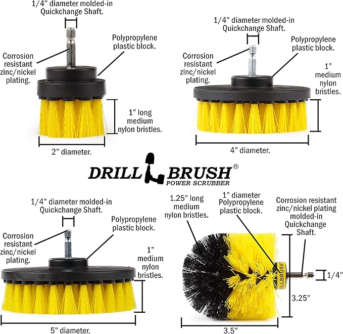 Drill Brush Power Scrubber Attachment Set for Bathroom, Toilet, Tile, Floor, Shower, Bath Tub - Rotary Shower Cleaner Brush for Cordless Drill – Spin Cleaning Bathroom Accessories Set by Drillbrush
