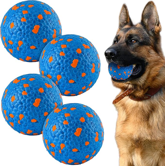 4Pcs Dog Balls, Tennis Balls for Dog Aggressive Chewers, for Large Medium Small Puppy, Training Catch&Fetch, Water Floats Toys, Blue