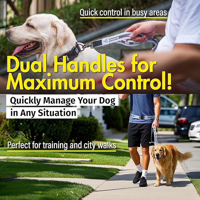 Hands Free Dog Leash with Waist Belt Lifetime Replacement, Dual Handle Bungee Leash for Running, Jogging, Hiking and Walking, for Medium and Large Dogs 5318