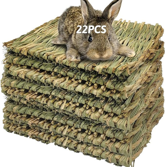 Grass Mat for Rabbit Bunny Chew Toys Woven Bed Mat for Guinea Pig Chinchilla Squirrel Hamster Cat Dog and Small Animal (22PCS Grass mat)