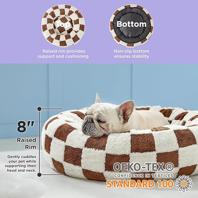 LE SURE Donut Medium Dog Bed - Round Cat Beds for Indoor Anti-Anxiety Calming Pet Beds, Washable Cute Modern Beds with Teddy Sherpa Plush & Anti Slip Bottom, 30 Inch, Brwon