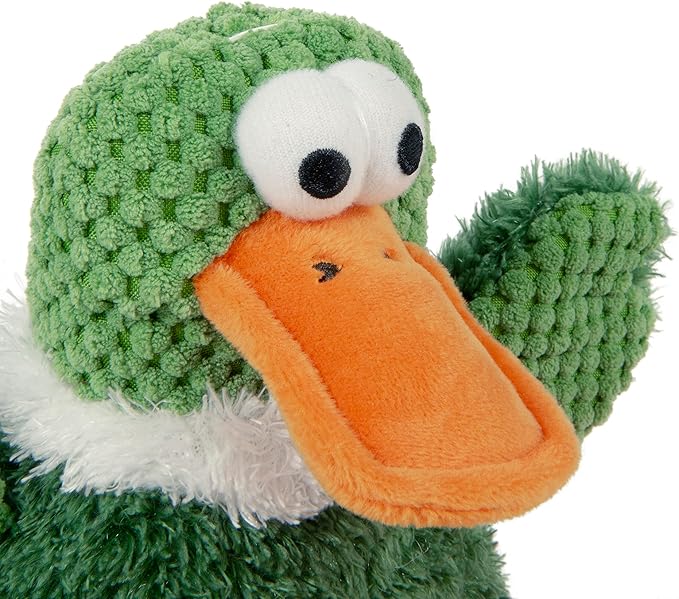 goDog Checkers Sitting Duck Squeaky Plush Dog Toy, Chew Guard Technology - Green, Large