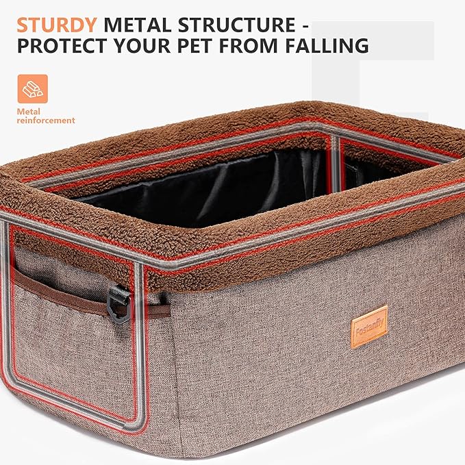 Fostanfly Dog Car Seat for Small Dogs, Upgraded Pet Booster Seat with Metal Frame, Doggy Pet Carseat with Washable Thick Cushion Safety Leash and Storage Pockets