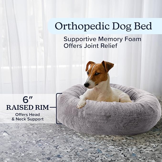 PETMAKER Dog Bed - Donut Pet Bed for Small Dogs - Dog Bed with Removable Washable Cover and Anti-Slip Bottom - Puppy Essentials (Gray)