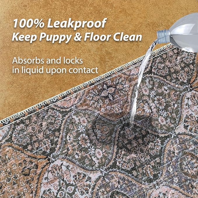 nunubaby Washable Pee Pads for Dogs, Stylish, Non-Slip and Leak-Proof Pee Pads. Reusable Potty Pads for Dogs for Crates and Floors.(Brown/Multi, 18" x24")