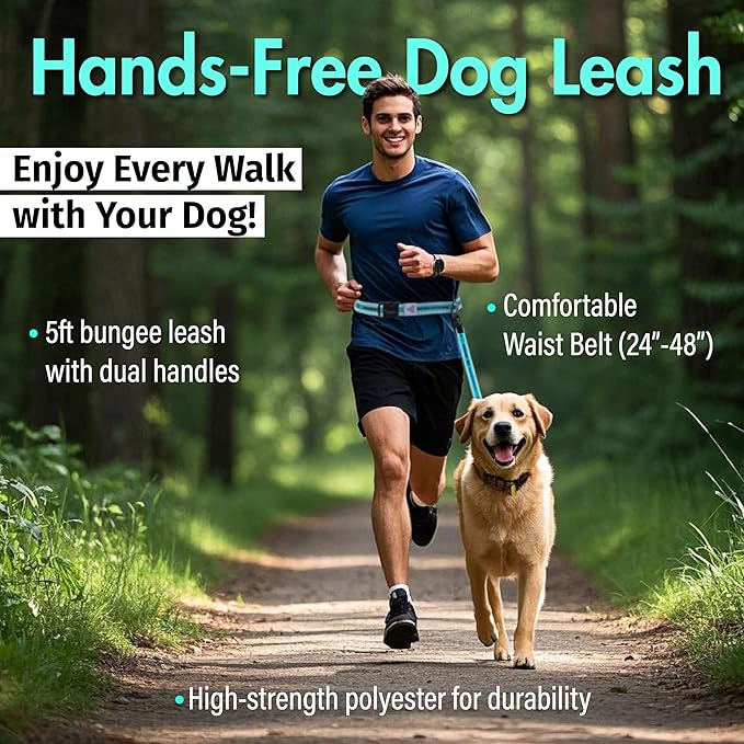 Hands Free Dog Leash with Waist Belt Lifetime Replacement, Dual Handle Bungee Leash for Running, Jogging, Hiking and Walking, for Medium and Large Dogs 5218