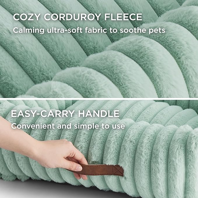 Bedsure Washable Dog Bed for Medium Dogs - Cute Furry Puppy Beds, Rectangle Orthopedic Corduroy Fleece Pet Beds with Removable Zipper Cover, 25x21x7inches, Green